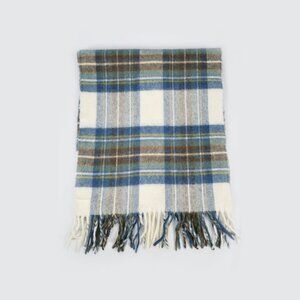 Authentic Scottish Plaid Blue & Cream Scarf with Tassels, NWT